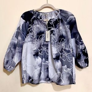 NWT Tucker The Classic Cotton Silk Button-Down Blouse Watercolor Print MSRP$295